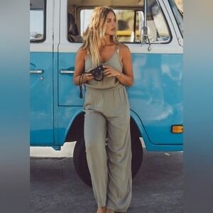 Prana Fernie Wide Leg Jumpsuit Womens XS Sweet Agave Green Sleeveless NWT